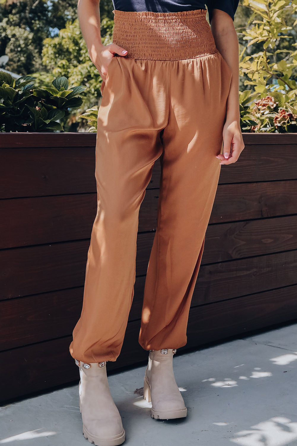 High Smocked Waist Joggers