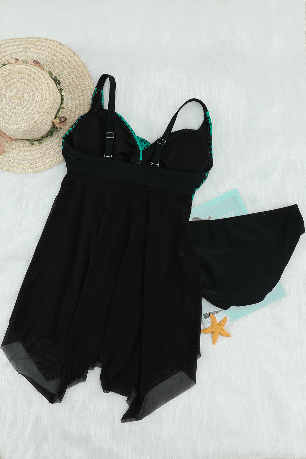 Retro Polka Dot Print Handkerchief Hem Tankini Set