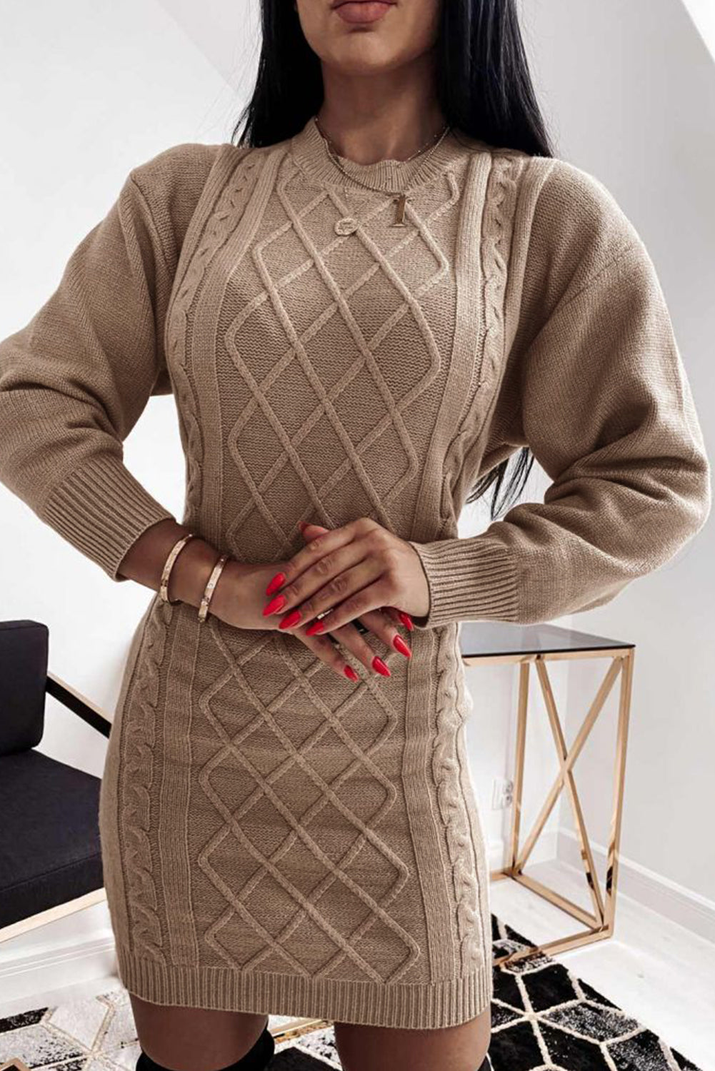 Geometric Texture Bodycon Sweater Dress