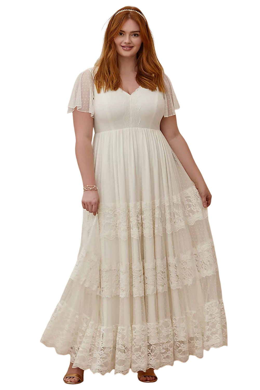 Plus Size Lace A-line Boho Wedding Dress