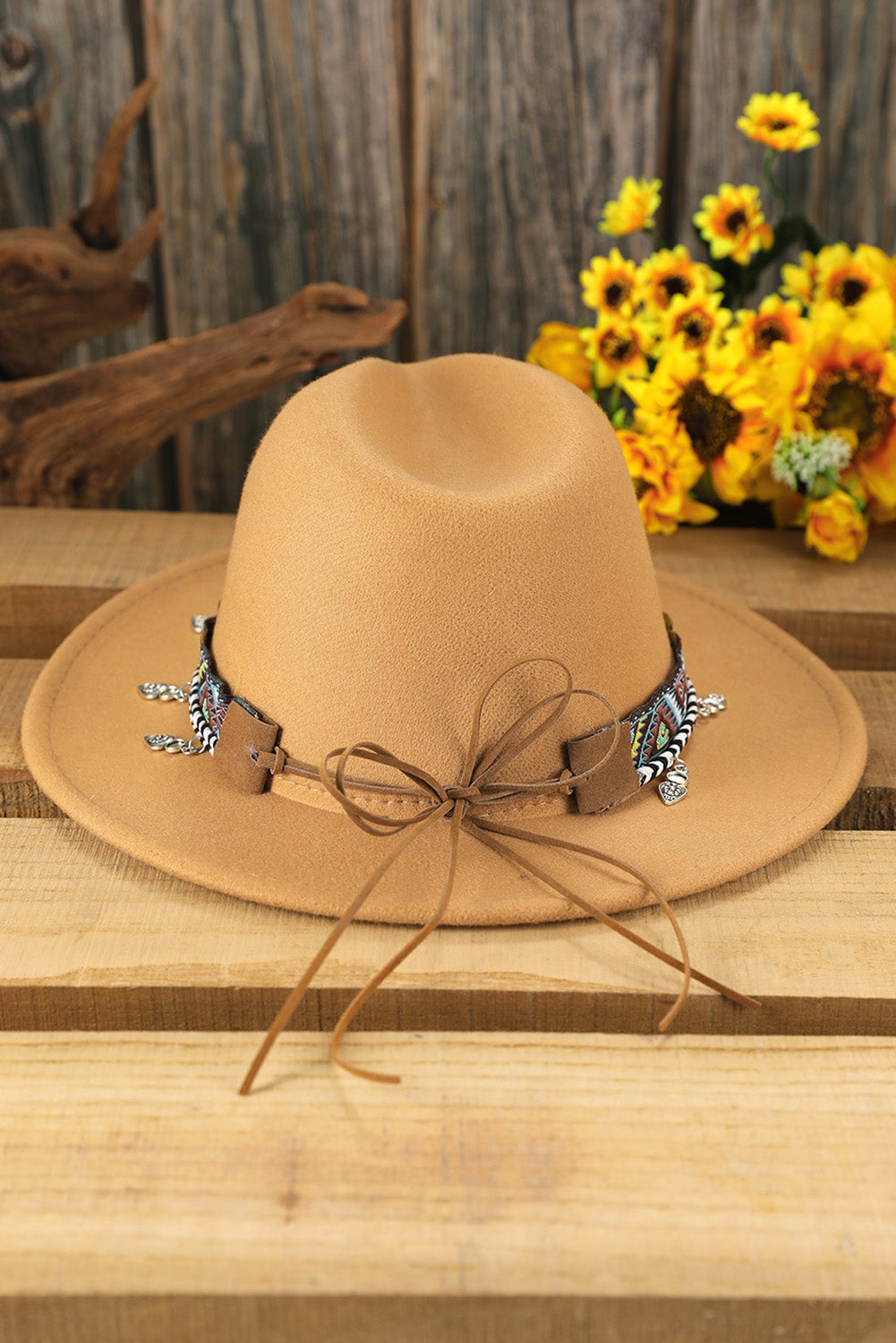 Khaki Silver Dangle Embroidery Decor Classic Jazz Bowler Hat