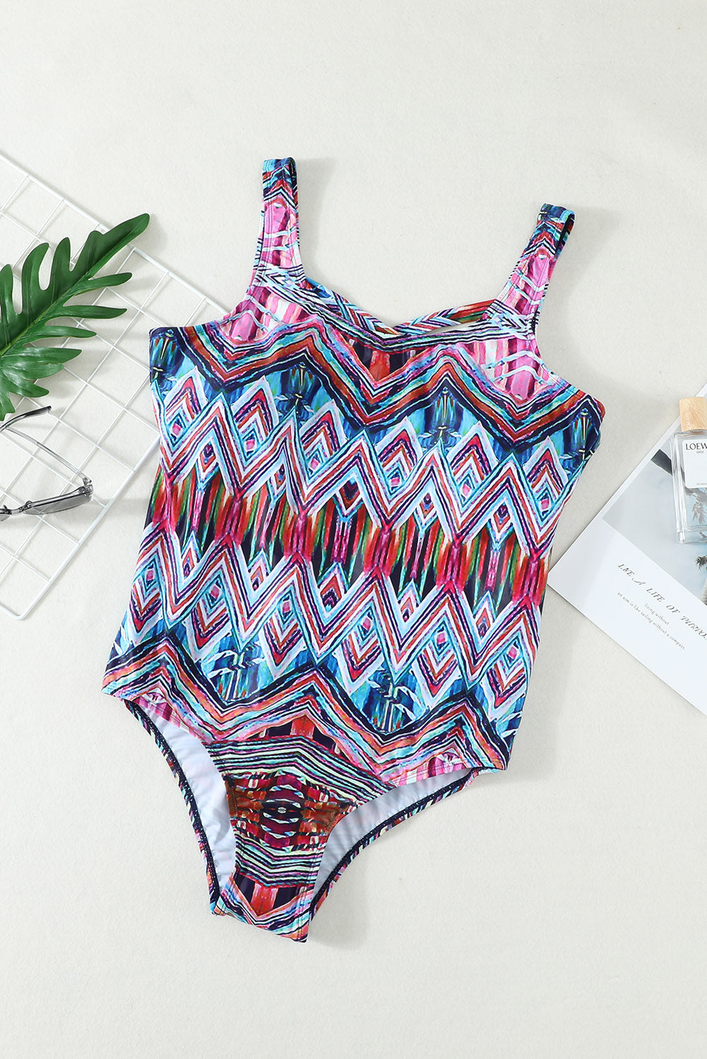 Floral Print Criss Cross U-neck One-piece Swimsuit