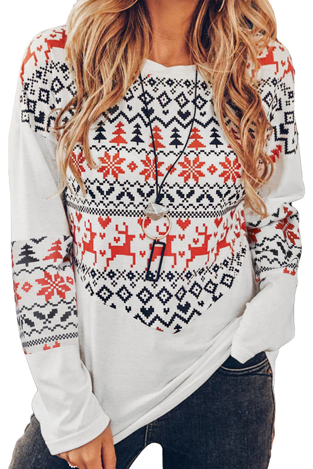 Multicolor Multicolor Christmas Graphic Print Long Sleeve Top
