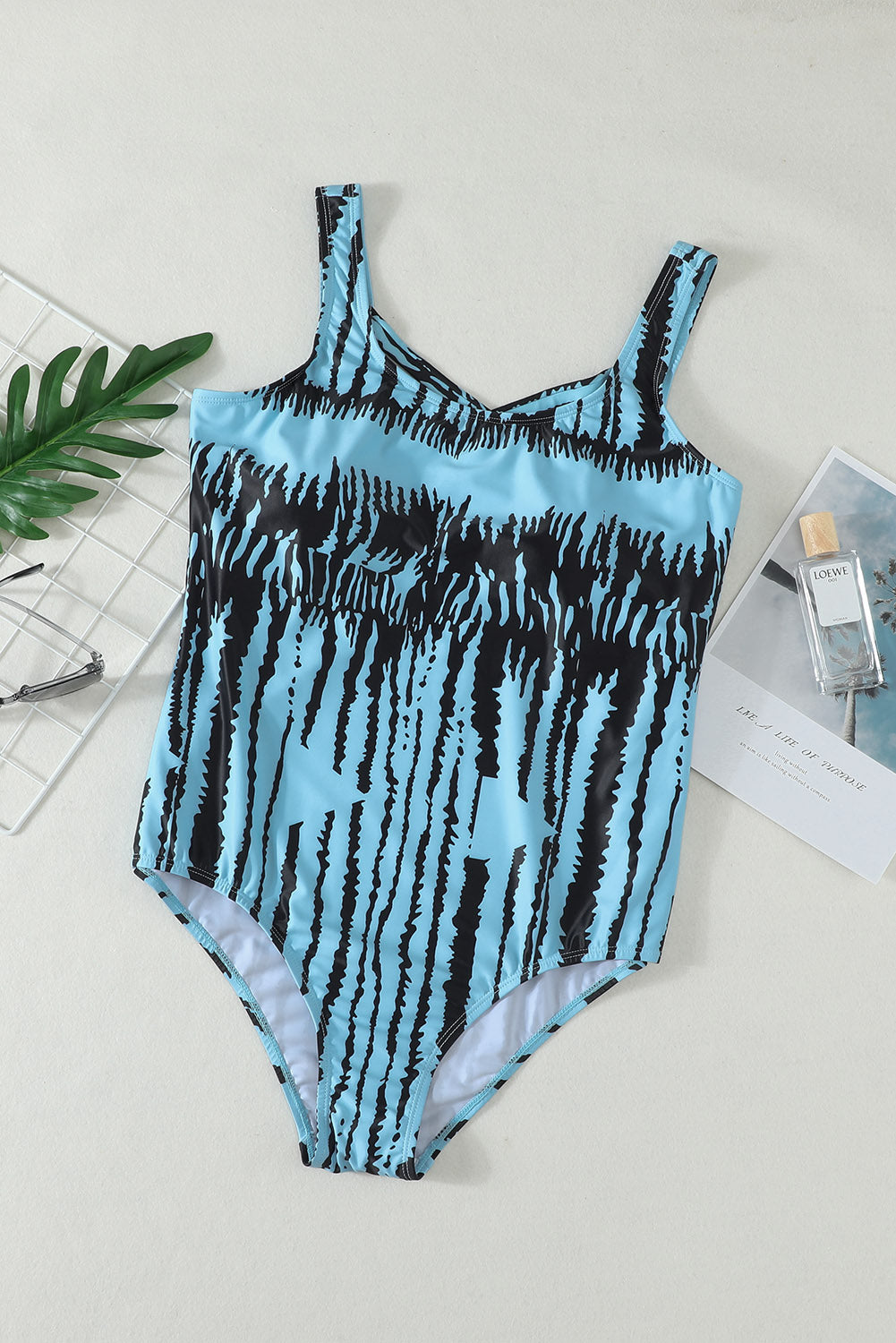 Floral Print Criss Cross U-neck One-piece Swimsuit
