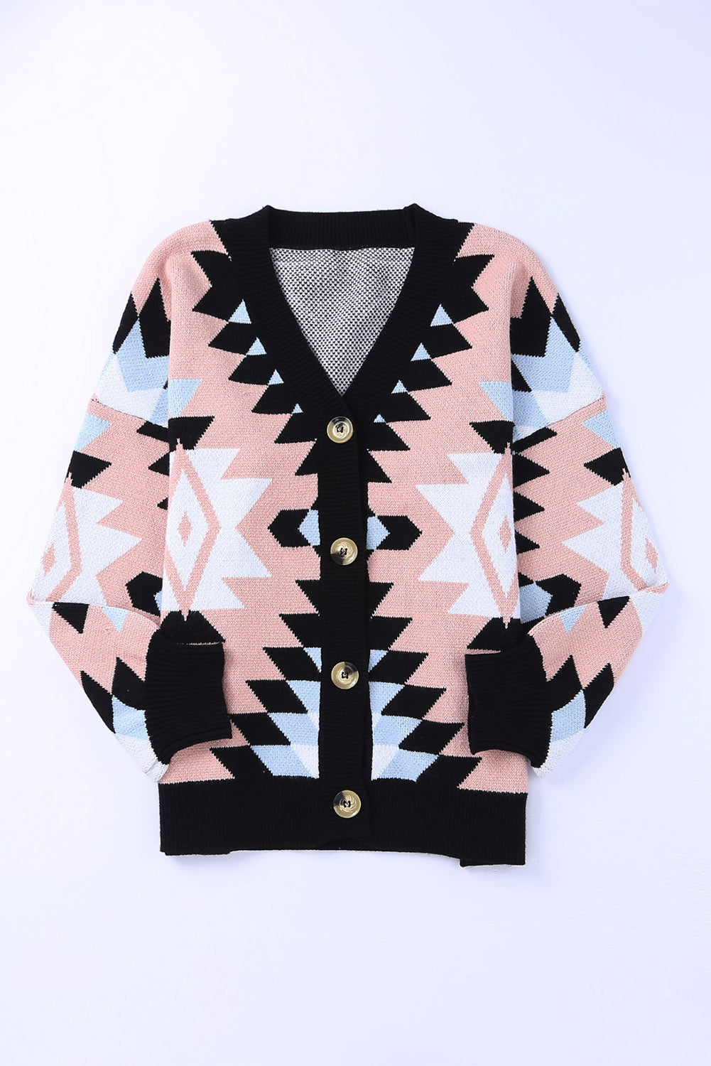 Oversized Aztec Buttons Front Cardigan