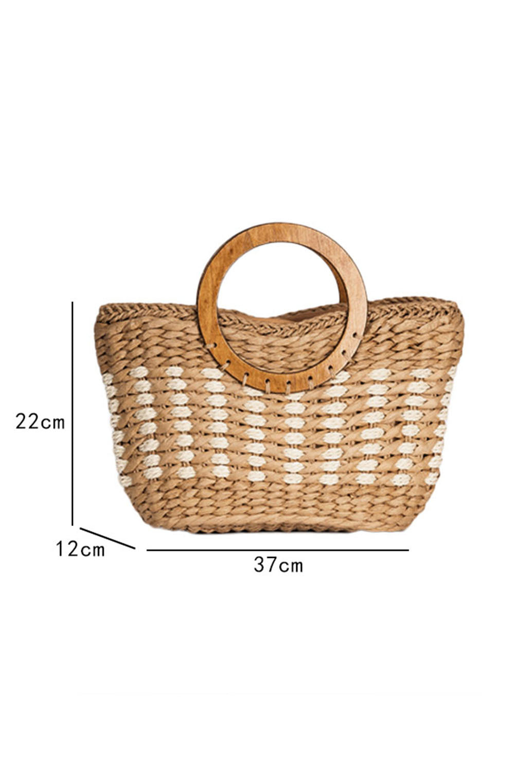 Khaki Round Handle Straw Woven Small Tote 37*12*22cm