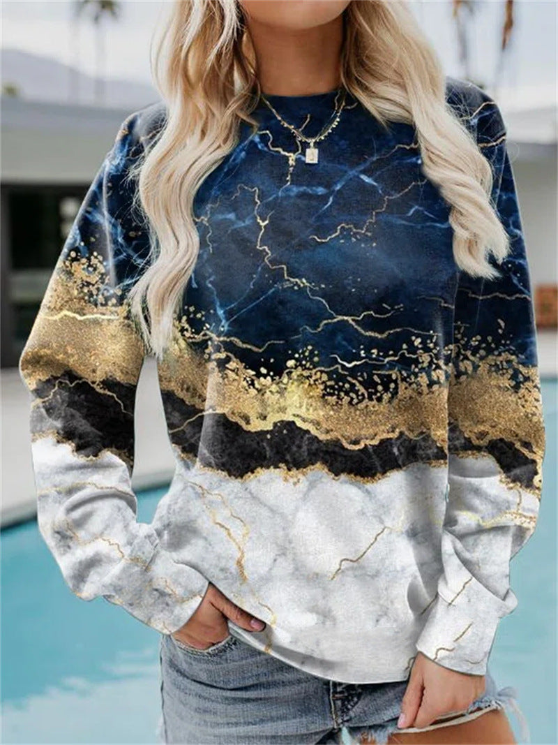 Geometric Loose Print Long Sleeve Crew Neck Sweater