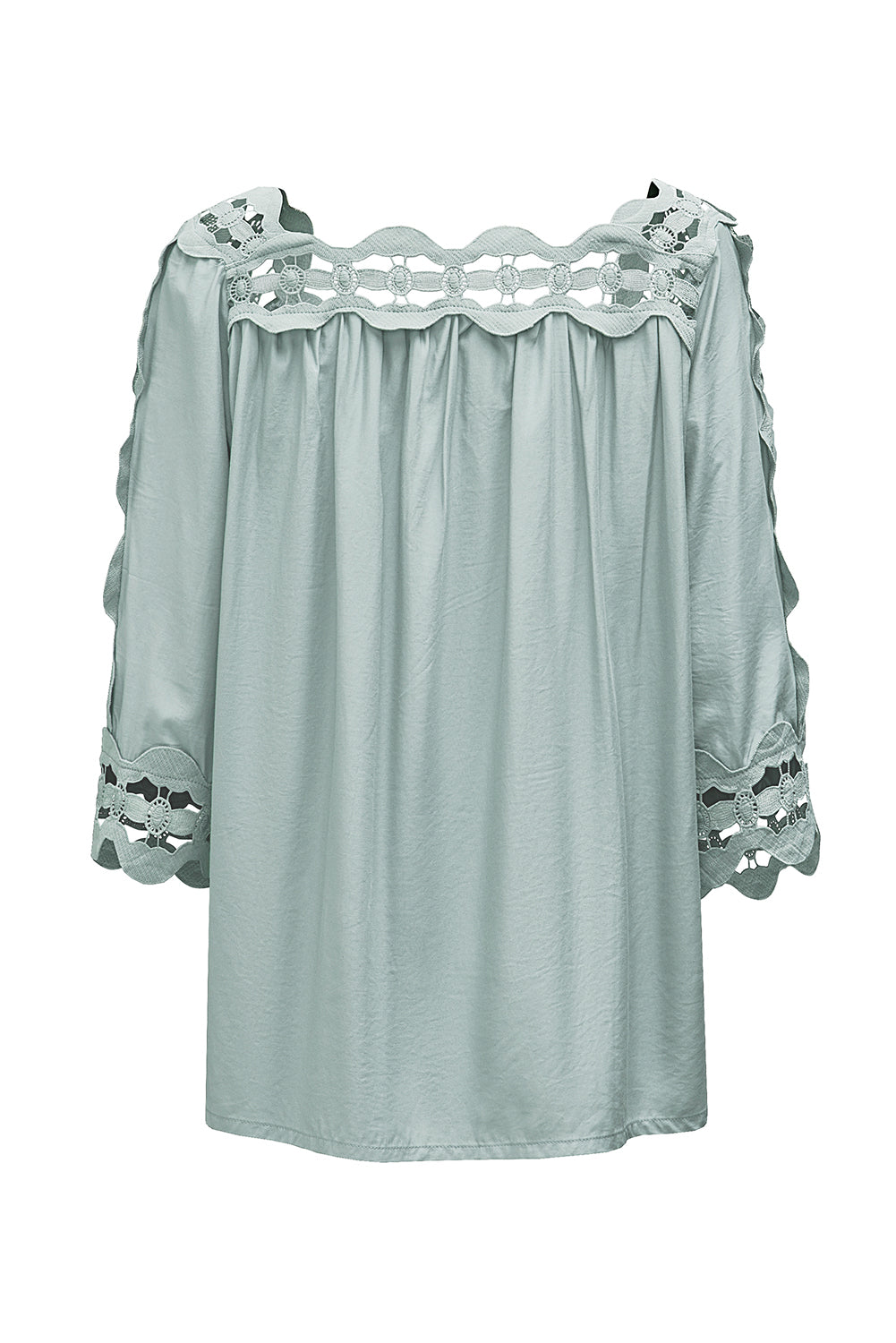 Green Drak Green Crochet Trim Hollow-out Blouse