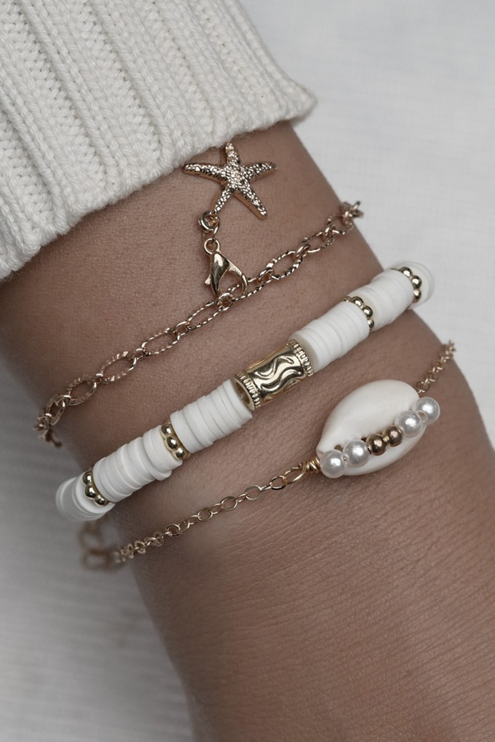 3-piece Bohemian Seashell Starfish Pearl Decor Bracelet