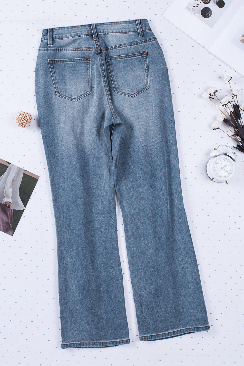 Distressed Ripped Slits Wide Leg Jeans