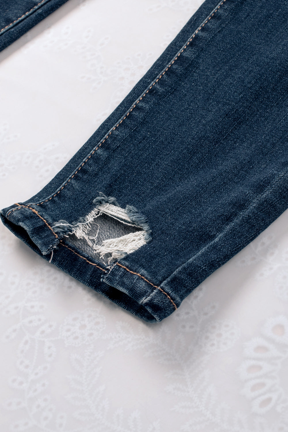 Button Fly High Waist Ripped Skinny Fit Ankle Jeans