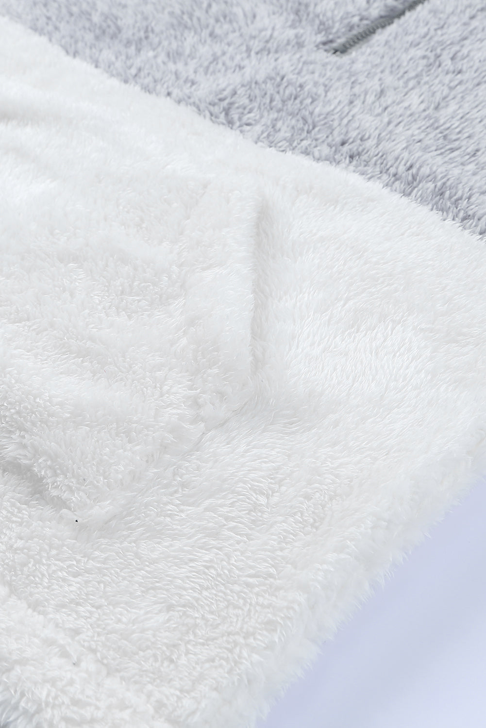 Charcoal White Zip Neck Oversize Fluffy Fleece Pullover