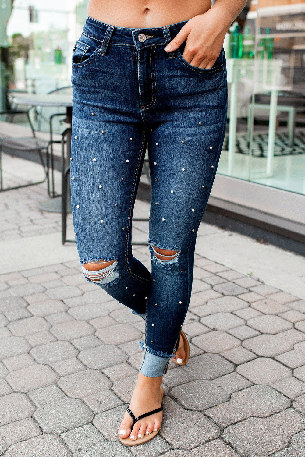 Pearls Ripped Skinny Jeans