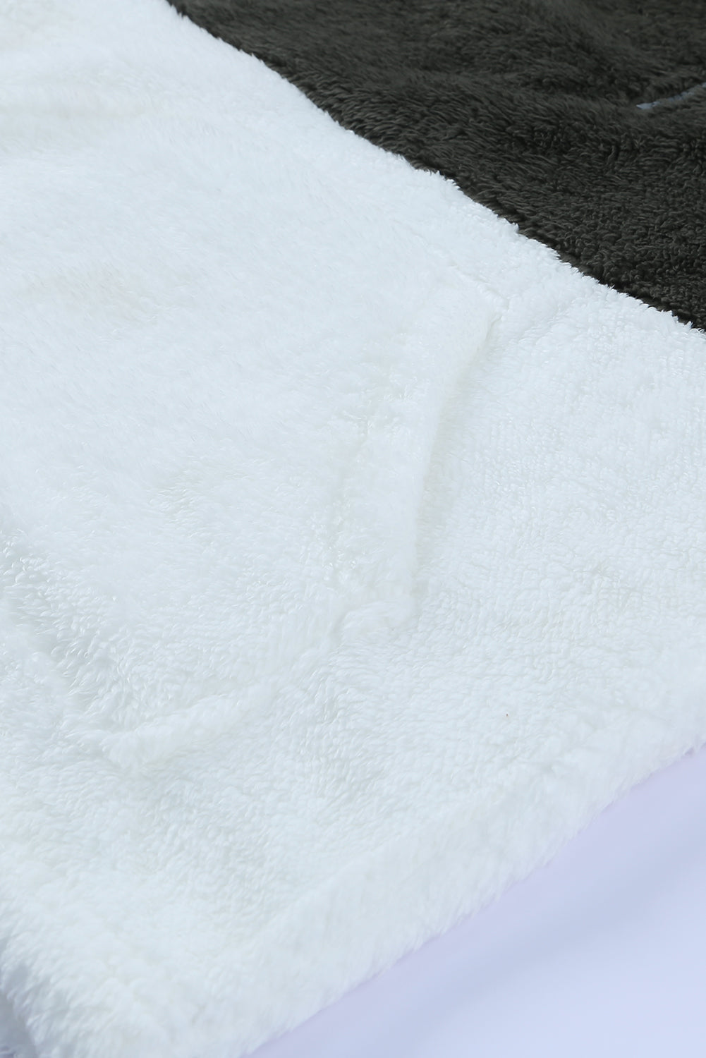 Charcoal White Zip Neck Oversize Fluffy Fleece Pullover