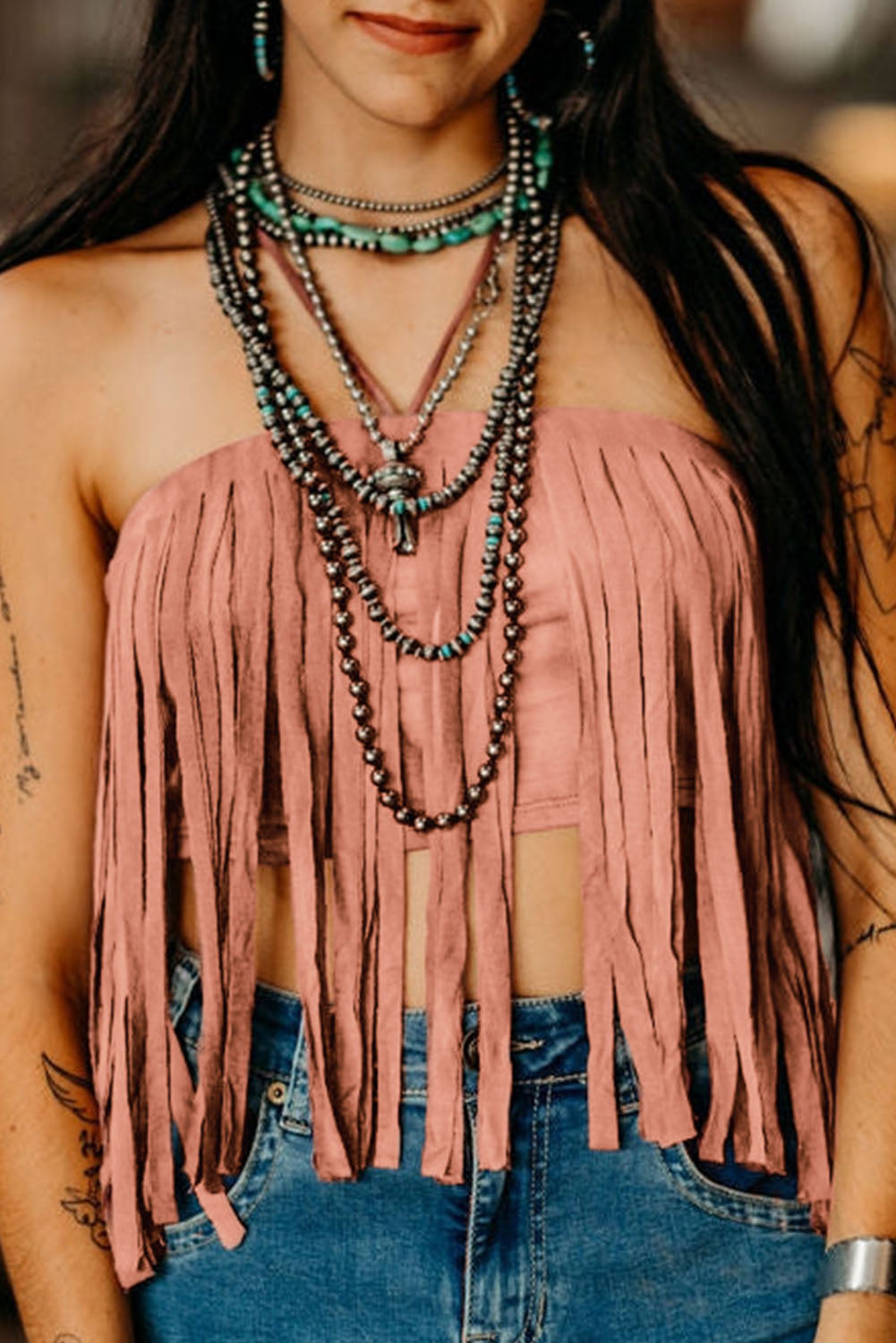 Tassel Drawstring Bandeau Crop Tank Top