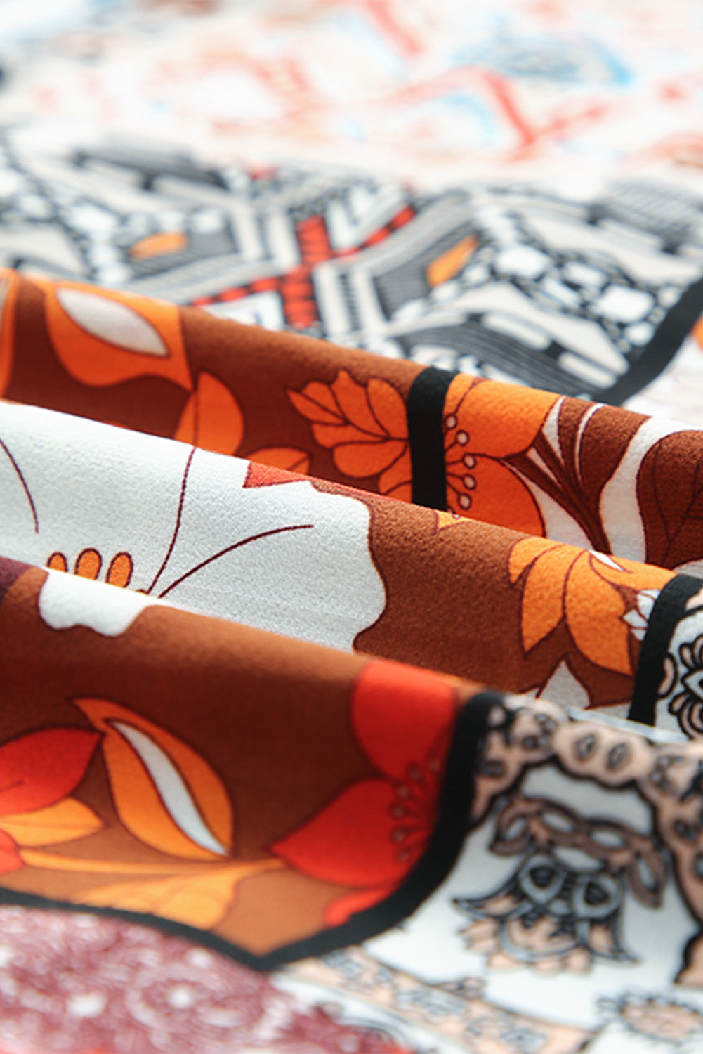 Multicolor Boho Patchwork Print Flowy Long Sleeve Kimono