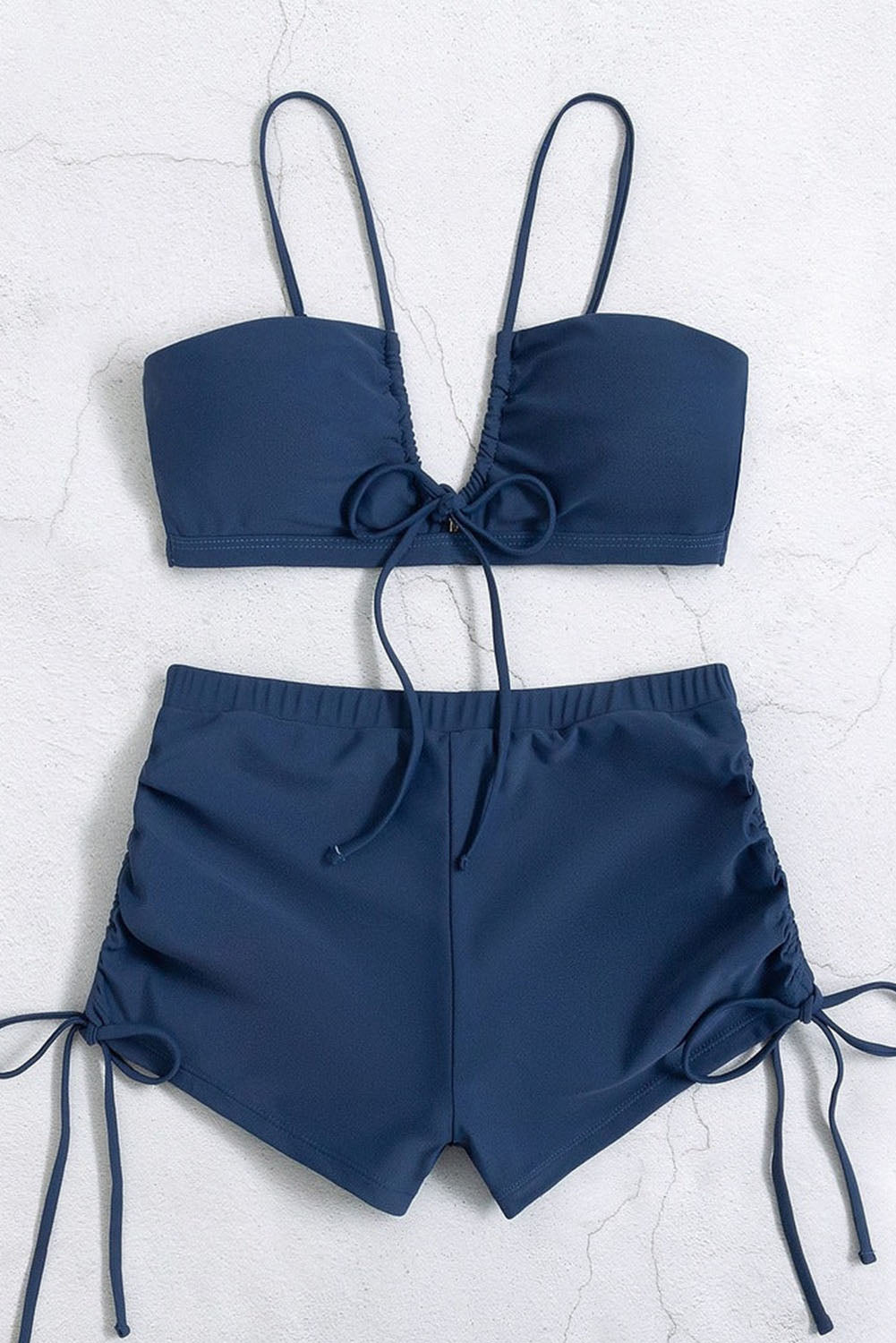Sexy Ruched Knot Solid Bikini Swimsuit