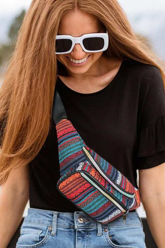 Multicolor Tribal Striped Pattern Waist Bag