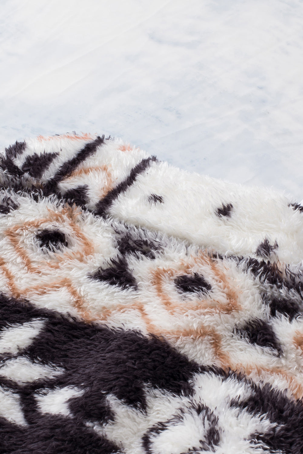 Charcoal White Zip Neck Oversize Fluffy Fleece Pullover