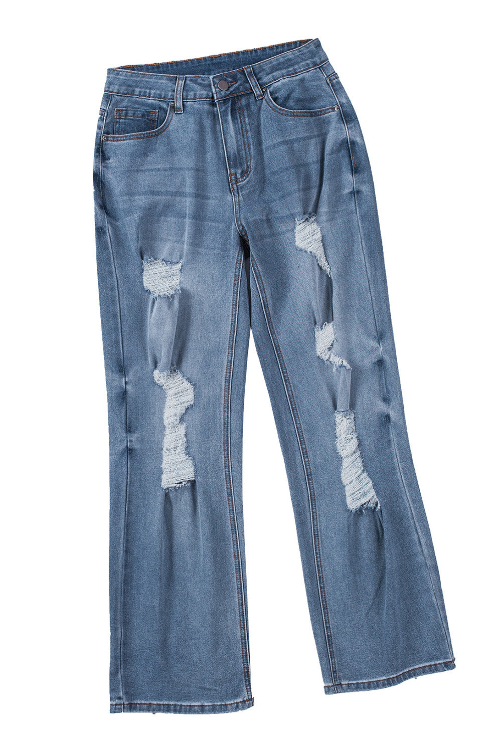 Distressed Ripped Slits Wide Leg Jeans