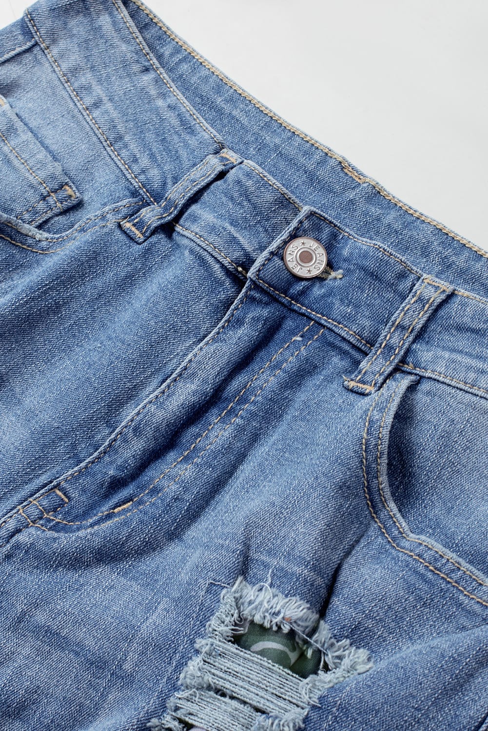 Plaid Patchwork Rolled Hem Denim Shorts