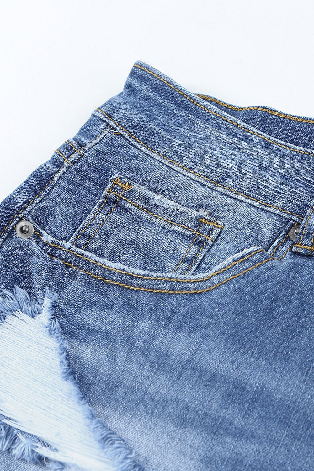 Raw Hem Distressed High Rise Denim Shorts
