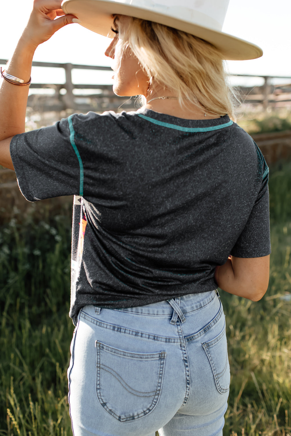 Aztec Geometric Print V Neck Tee