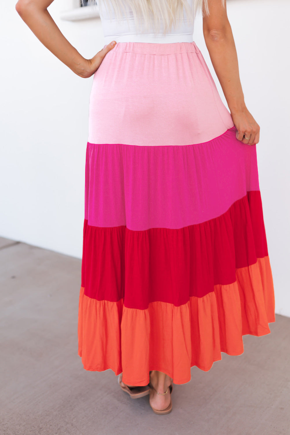 Multicolor Frill Tiered Colorblock A-line Sundress