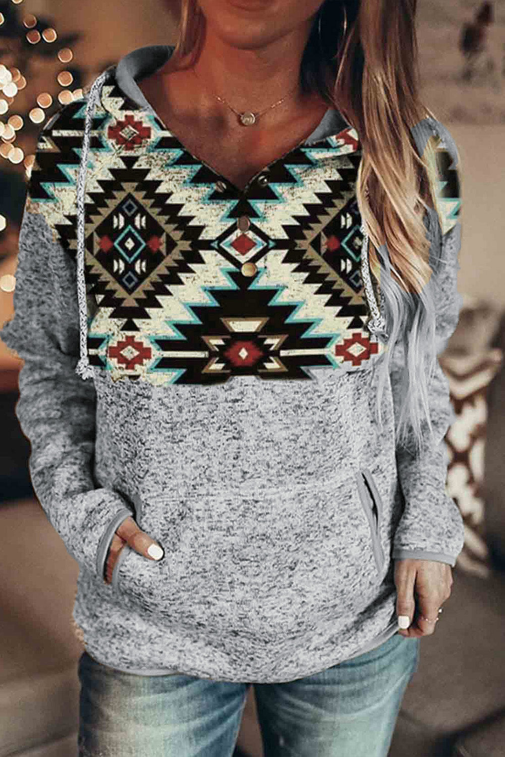 Tribal Geometric Print Hoodies with Pocket