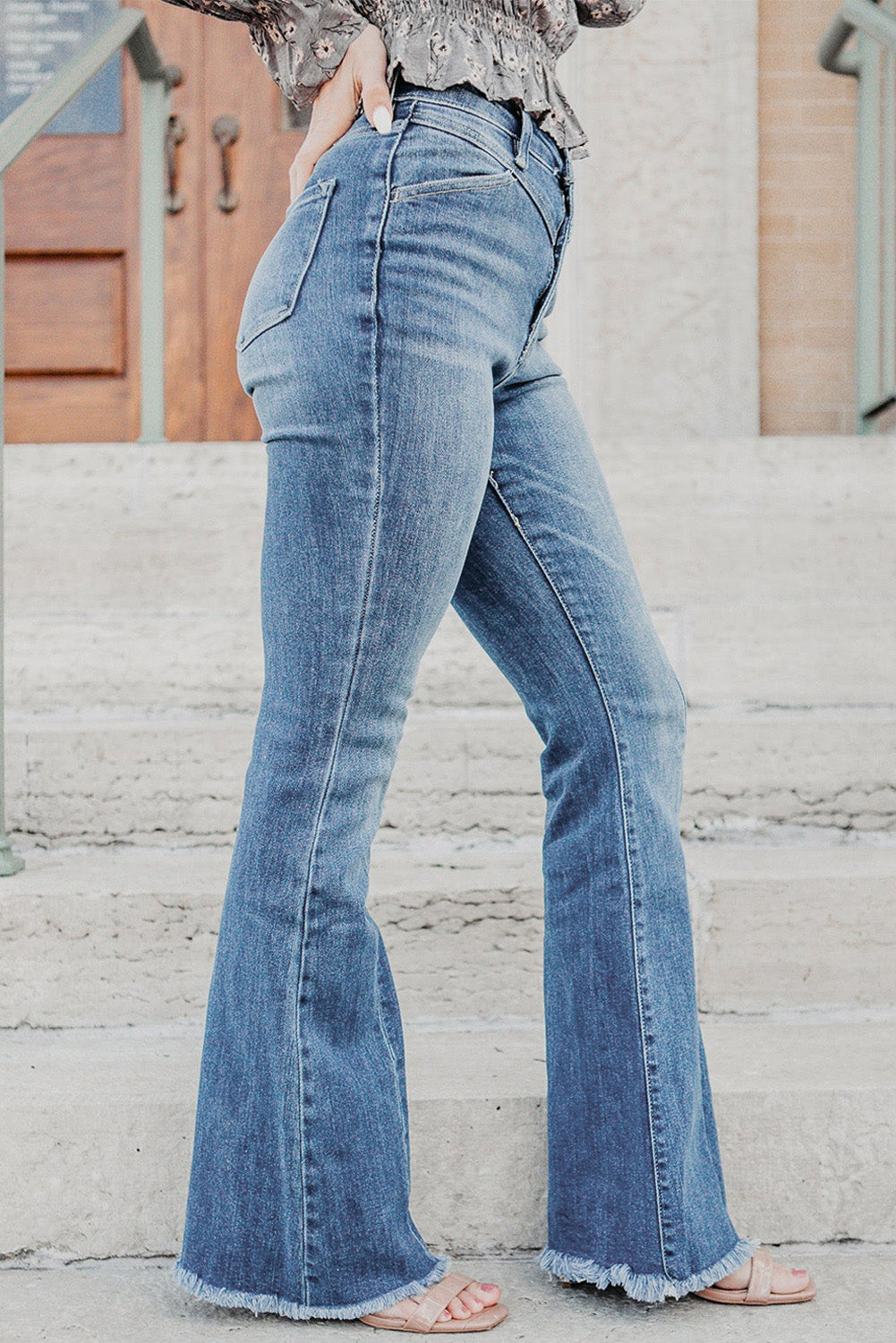 Seamed Raw Hem High Rise Flare Jeans