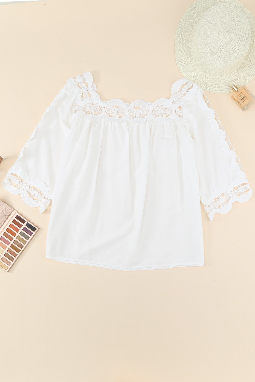 Green Drak Green Crochet Trim Hollow-out Blouse