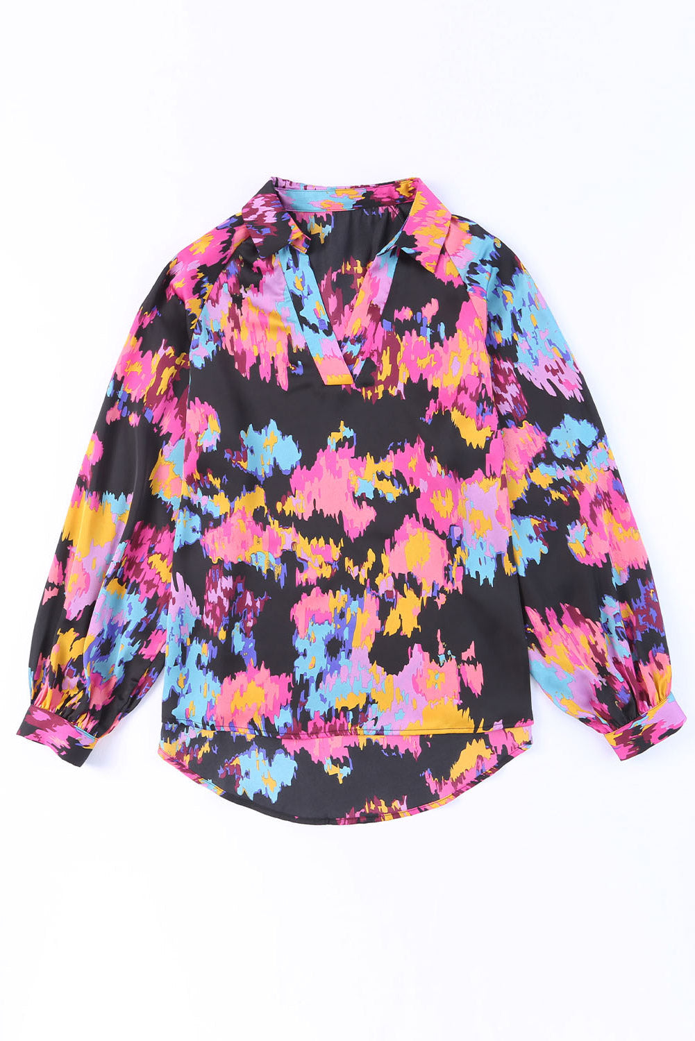 Graffiti Printed V Neck Puff Sleeve Blouse