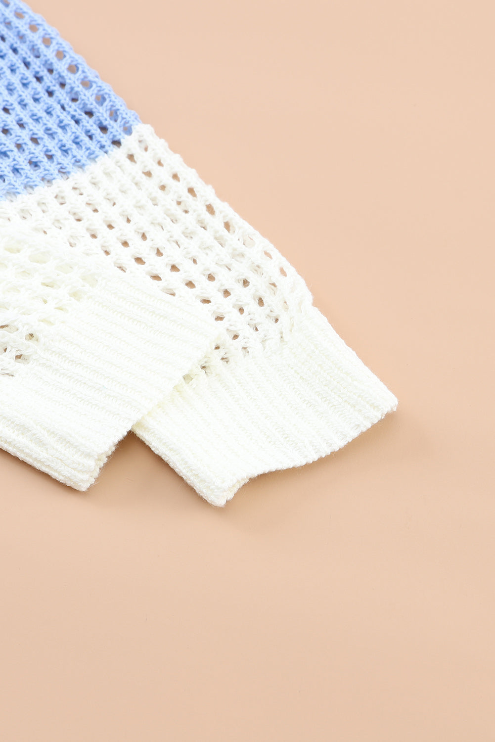 Multicolor Color Block Eyelet Long Sleeve Twisted Back Knit Top