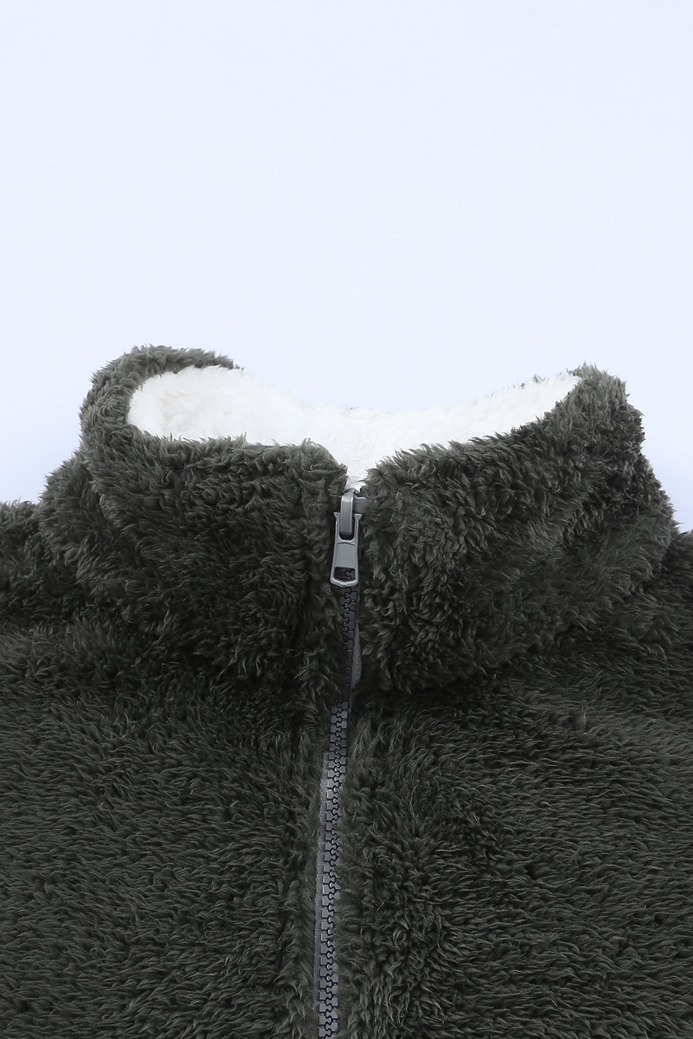 Charcoal White Zip Neck Oversize Fluffy Fleece Pullover