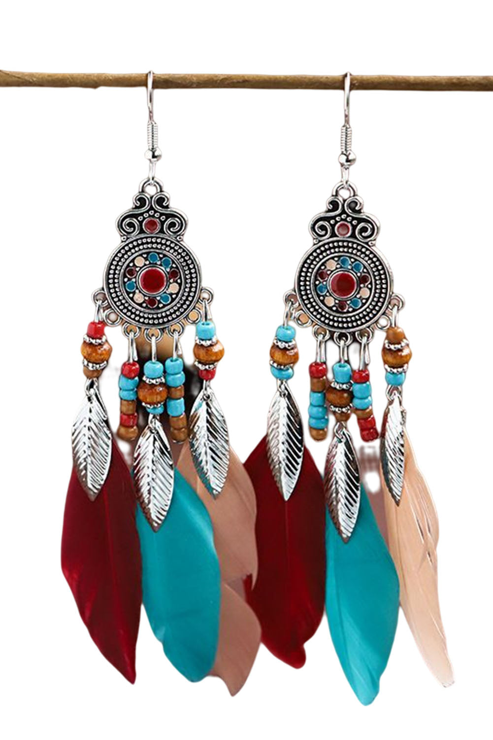 Multicolor Feather Dangle Bohemian Beading Earring