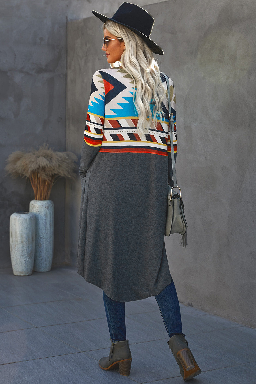 Tribal Printed Open Front Long Cardigan