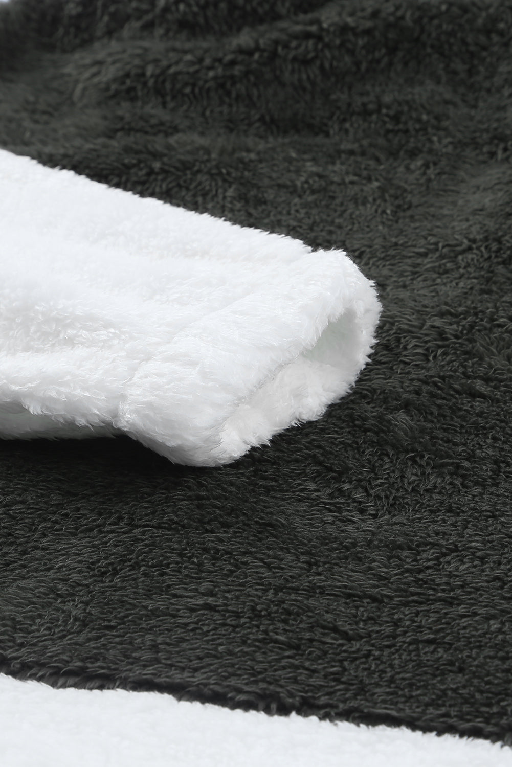 Charcoal White Zip Neck Oversize Fluffy Fleece Pullover