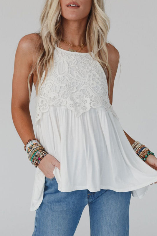 Lace Splicing Flowy Tank Top