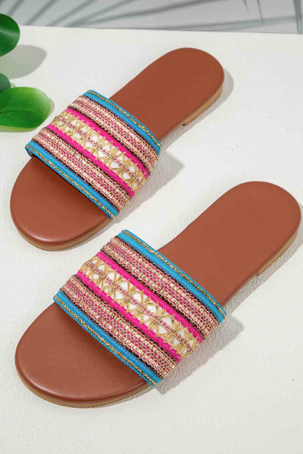 Multicolor Abstract Stripe Textile Robber Sole Slide