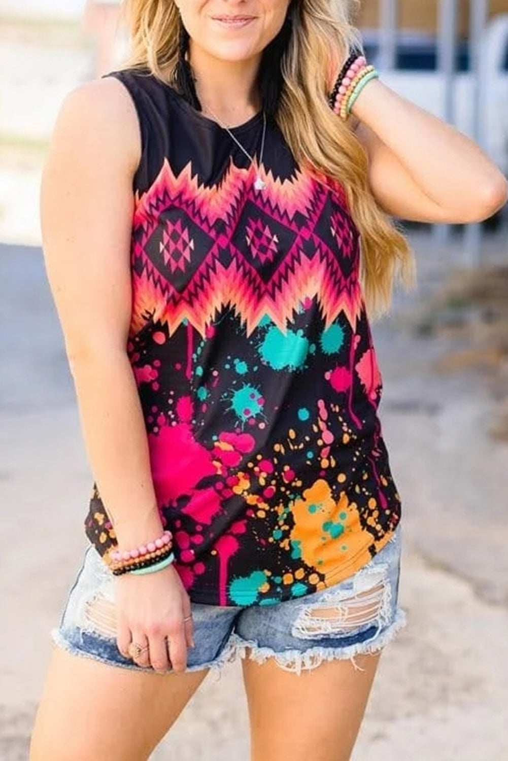 Tribal Tie-dye Print Tank Top
