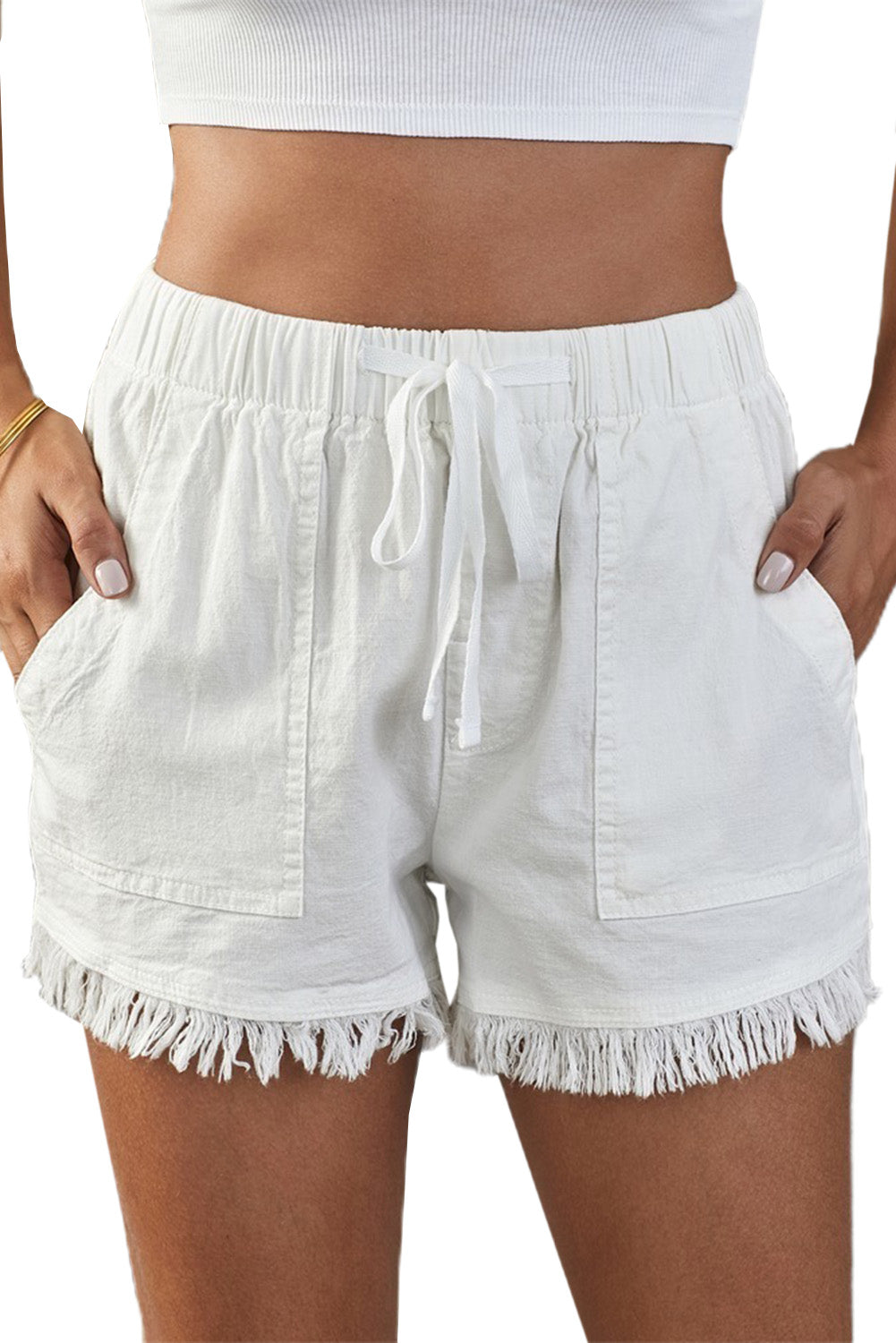 Casual Pocketed Frayed Denim Shorts