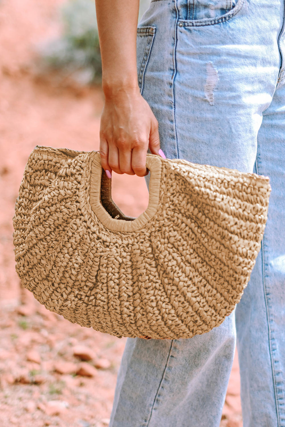 Semi-circle Braided Straw Bag 46*5*30cm