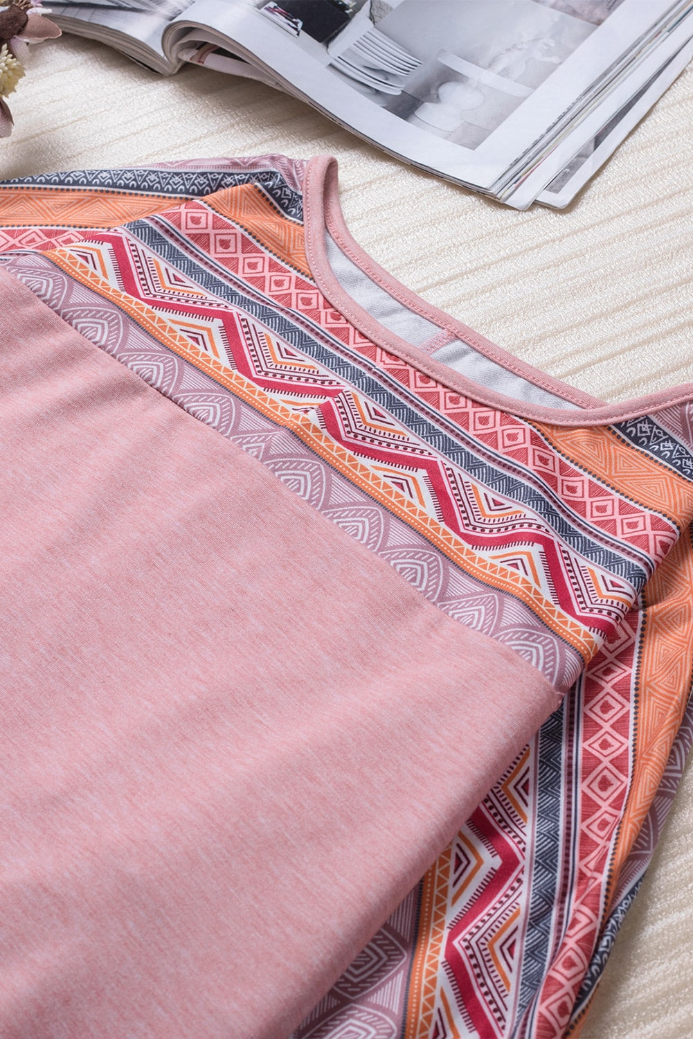 Geometric Print Raglan Sleeve Blouse