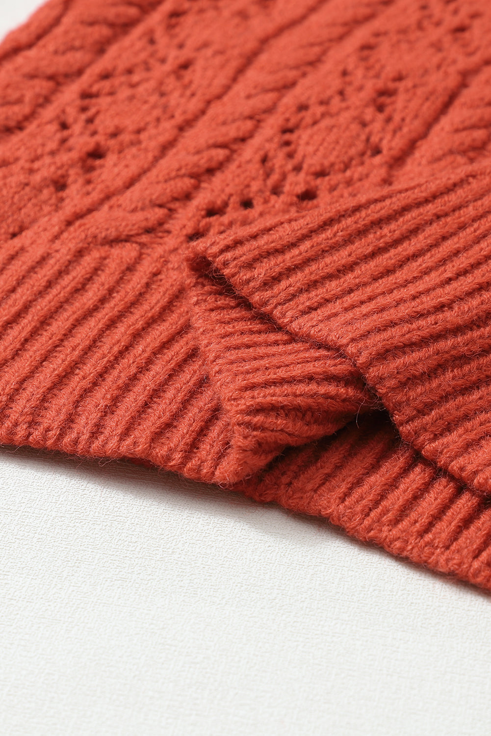 Orange Exquisite Knitted Drop Shoulder Puff Sleeve Sweater