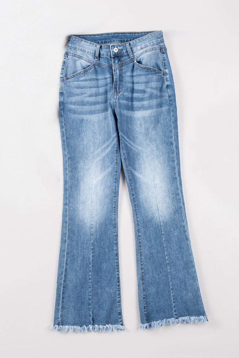 Seamed Raw Hem High Rise Flare Jeans