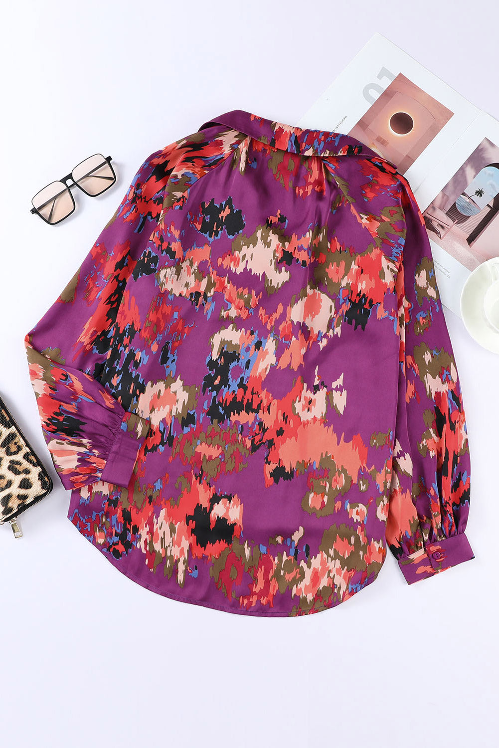 Graffiti Printed V Neck Puff Sleeve Blouse