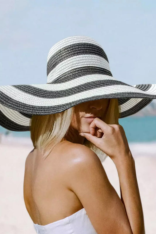 Striped Print Wide Brim Sun-proof Straw Hat