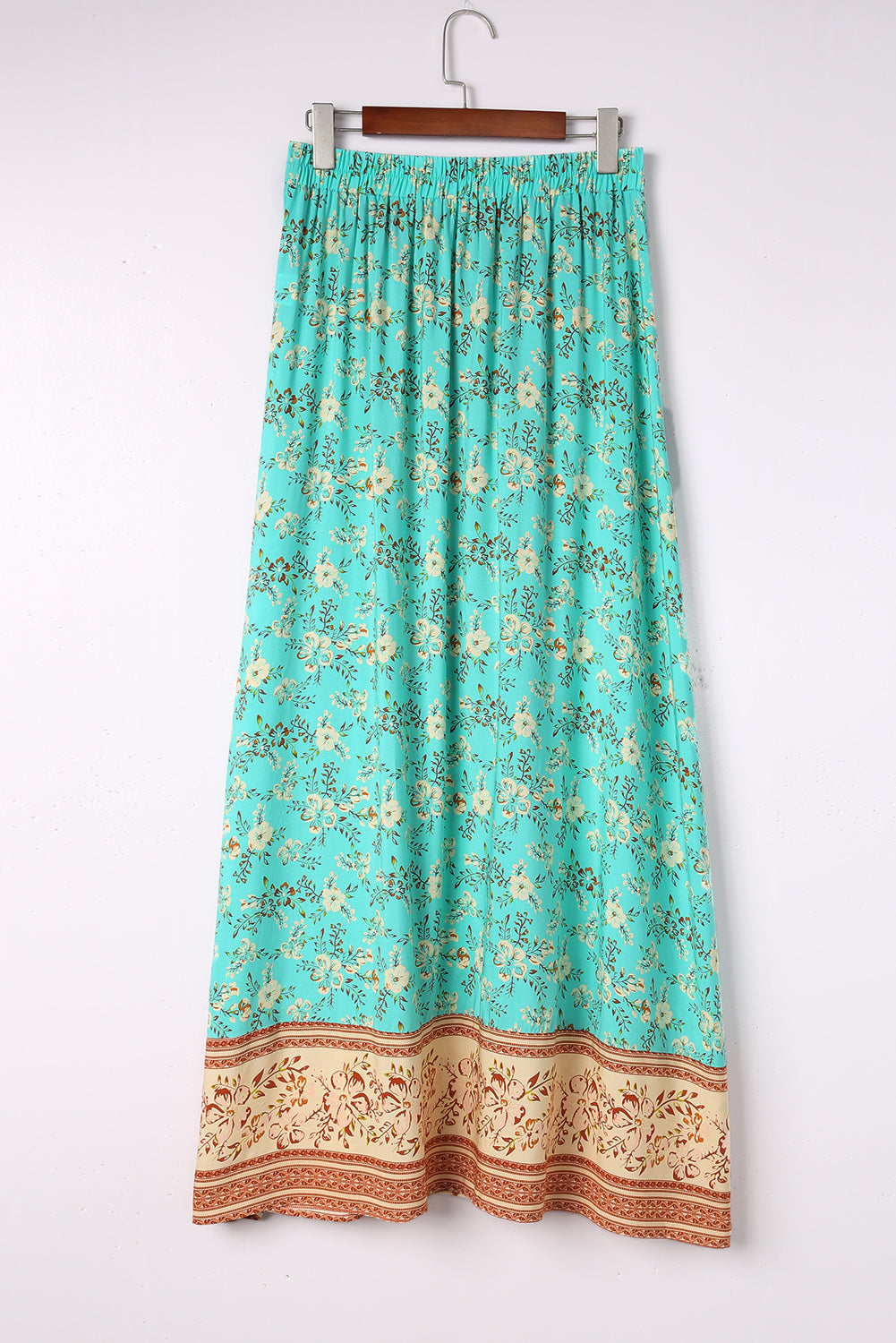 Boho Contrast Color Floral Print Button Slit Maxi Skirt