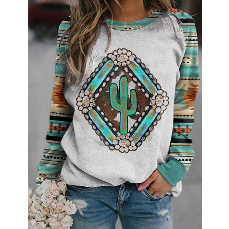 Geometric Pattern Round Neck Short Long Sleeve Sweater