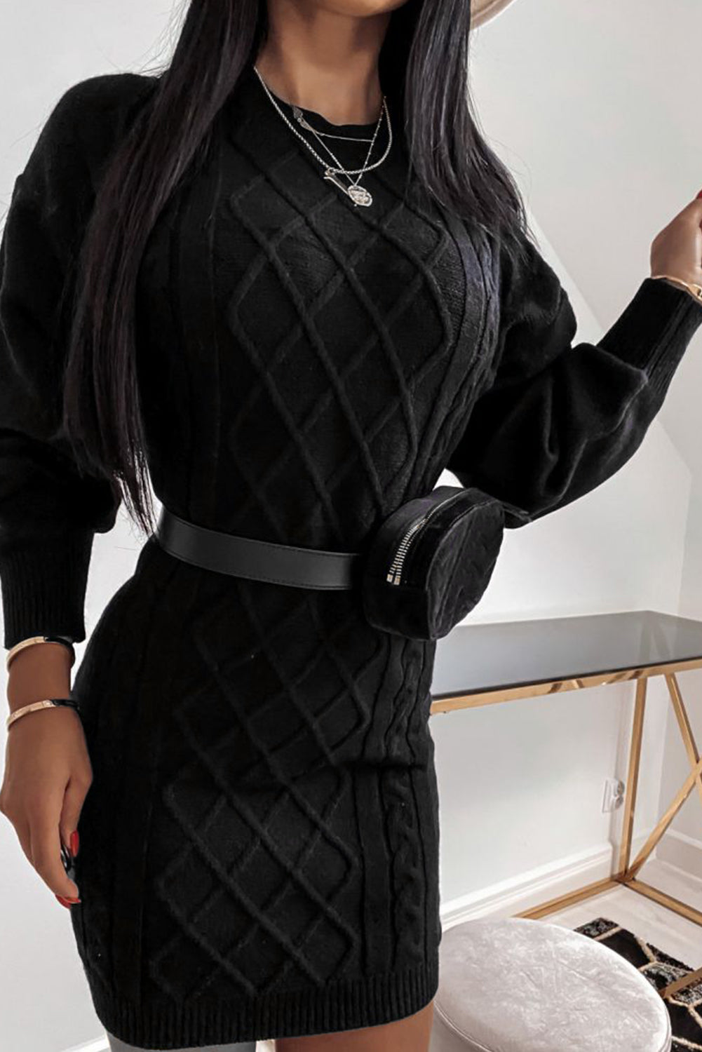 Geometric Texture Bodycon Sweater Dress